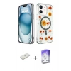 MARSİLYAN™- iPhone 12 Kılıf Kozmos Doku - Siyah Bilvis 5in1 3D Magic Cam Ekran Koruyucu + Turuncu Renkli Kamera Lens Koruma Cam