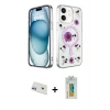 MARSİLYAN™- iPhone 12 Kılıf Kozmos Doku - Siyah Polymer Nano Ekran Koruyucu + Rainbow Kamera Lens Koruma Cam - MR