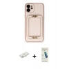 MARSİLYAN™- iPhone 12 Kılıf Kozmos Minimal Prime - Şeffaf Pasifik Cam Ekran Koruyucu + Renkli Kamera Lens Koruma Cam - SI