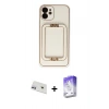 MARSİLYAN™- iPhone 12 Kılıf Kozmos Minimal Prime - Siyah Bilvis 5in1 3D Magic Cam Ekran Koruyucu + Mor Rainbow Kamera Lens Koruma Cam