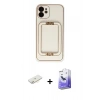 MARSİLYAN™- iPhone 12 Kılıf Kozmos Minimal Prime - Siyah Bilvis 5in1 5D Magic Hayalet Cam Ekran Koruyucu + Sarı Renkli Kamera Lens Koruma Cam