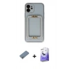 MARSİLYAN™- iPhone 12 Kılıf Kozmos Minimal Prime - Siyah Bilvis 5in1 5D Magic Hayalet Cam Ekran Koruyucu + Gümüş Shine Kamera Lens Koruma Cam