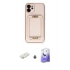 MARSİLYAN™- iPhone 12 Kılıf Kozmos Minimal Prime - Siyah Bilvis 5in1 5D Magic Hayalet Cam Ekran Koruyucu + Turuncu Renkli Kamera Lens Koruma Cam