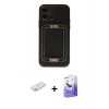 MARSİLYAN™- iPhone 12 Kılıf Kozmos Minimal Prime - Siyah Bilvis 5in1 5D Magic Hayalet Cam Ekran Koruyucu + Turuncu Renkli Kamera Lens Koruma Cam