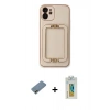 MARSİLYAN™- iPhone 12 Kılıf Kozmos Minimal Prime - Siyah Polymer Nano Ekran Koruyucu + Gold Shine Kamera Lens Koruma Cam