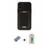 MARSİLYAN™- iPhone 12 Kılıf Kozmos Minimal Prime - Siyah Polymer Nano Ekran Koruyucu + Gold Shine Kamera Lens Koruma Cam
