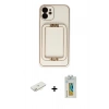 MARSİLYAN™- iPhone 12 Kılıf Kozmos Minimal Prime - Siyah Polymer Nano Ekran Koruyucu + Renkli Kamera Lens Koruma Cam - SI