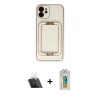 MARSİLYAN™- iPhone 12 Kılıf Kozmos Minimal Prime - Siyah Polymer Nano Ekran Koruyucu + Kamera Lens Koruma Cam - SF