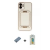 MARSİLYAN™- iPhone 12 Kılıf Kozmos Minimal Prime - Siyah Polymer Nano Ekran Koruyucu + Shine Kamera Lens Koruma Cam - SABE