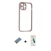 MARSİLYAN™- iPhone 12 Kılıf Nova Asil Özel Seri - Şeffaf Pasifik Cam Ekran Koruyucu + Shine Kamera Lens Koruma Cam - GI