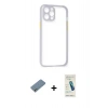 MARSİLYAN™- iPhone 12 Kılıf Nova Asil Özel Seri - Şeffaf Pasifik Cam Ekran Koruyucu + Shine Kamera Lens Koruma Cam - GS