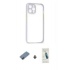 MARSİLYAN™- iPhone 12 Kılıf Nova Asil Özel Seri - Şeffaf Pasifik Cam Ekran Koruyucu + Metal Kamera Lens Koruma Cam - KI