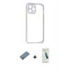 MARSİLYAN™- iPhone 12 Kılıf Nova Asil Özel Seri - Şeffaf Pasifik Cam Ekran Koruyucu + Metal Kamera Lens Koruma Cam - GD