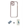 MARSİLYAN™- iPhone 12 Kılıf Nova Asil Özel Seri - Şeffaf Pasifik Cam Ekran Koruyucu + Metal Kamera Lens Koruma Cam - MI