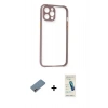 MARSİLYAN™- iPhone 12 Kılıf Nova Asil Özel Seri - Şeffaf Pasifik Cam Ekran Koruyucu + Shine Kamera Lens Koruma Cam - PE