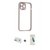 MARSİLYAN™- iPhone 12 Kılıf Nova Asil Özel Seri - Şeffaf Pasifik Cam Ekran Koruyucu + Rainbow Kamera Lens Koruma Cam - YL