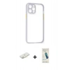 MARSİLYAN™- iPhone 12 Kılıf Nova Asil Özel Seri - Şeffaf Pasifik Cam Ekran Koruyucu + Renkli Kamera Lens Koruma Cam - SI