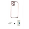 MARSİLYAN™- iPhone 12 Kılıf Nova Asil Özel Seri - Şeffaf Pasifik Cam Ekran Koruyucu + Sarı Renkli Kamera Lens Koruma Cam