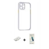 MARSİLYAN™- iPhone 12 Kılıf Nova Asil Özel Seri - Şeffaf Pasifik Cam Ekran Koruyucu + Sarı Renkli Kamera Lens Koruma Cam