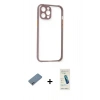 MARSİLYAN™- iPhone 12 Kılıf Nova Asil Özel Seri - Şeffaf Pasifik Cam Ekran Koruyucu + Sierra Blue Shine Kamera Lens Koruma Cam