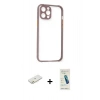 MARSİLYAN™- iPhone 12 Kılıf Nova Asil Özel Seri - Şeffaf Pasifik Cam Ekran Koruyucu + Turuncu Renkli Kamera Lens Koruma Cam