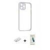 MARSİLYAN™- iPhone 12 Kılıf Nova Asil Özel Seri - Şeffaf Pasifik Cam Ekran Koruyucu + Turuncu Renkli Kamera Lens Koruma Cam
