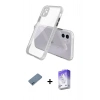 MARSİLYAN™- iPhone 12 Kılıf Nova Asil Özel Seri - Siyah Bilvis 5in1 3D Magic Cam Ekran Koruyucu + Mavi Shine Kamera Lens Koruma Cam