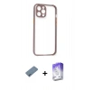 MARSİLYAN™- iPhone 12 Kılıf Nova Asil Özel Seri - Siyah Bilvis 5in1 3D Magic Cam Ekran Koruyucu + Mavi Shine Kamera Lens Koruma Cam