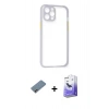 MARSİLYAN™- iPhone 12 Kılıf Nova Asil Özel Seri - Siyah Bilvis 5in1 5D Magic Hayalet Cam Ekran Koruyucu + Shine Kamera Lens Koruma Cam - PE