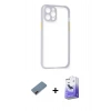 MARSİLYAN™- iPhone 12 Kılıf Nova Asil Özel Seri - Siyah Bilvis 5in1 5D Magic Hayalet Cam Ekran Koruyucu + Metal Kamera Lens Koruma Cam - KI