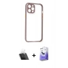 MARSİLYAN™- iPhone 12 Kılıf Nova Asil Özel Seri - Siyah Bilvis 5in1 5D Magic Hayalet Cam Ekran Koruyucu + Şeffaf Kamera Lens Koruma Cam