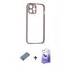 MARSİLYAN™- iPhone 12 Kılıf Nova Asil Özel Seri - Siyah Bilvis 5in1 5D Magic Hayalet Cam Ekran Koruyucu + Metal Kamera Lens Koruma Cam - AKYL