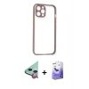 MARSİLYAN™- iPhone 12 Kılıf Nova Asil Özel Seri - Siyah Bilvis 5in1 5D Magic Hayalet Cam Ekran Koruyucu + Raze Metal Kamera Lens - KI