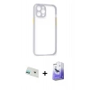 MARSİLYAN™- iPhone 12 Kılıf Nova Asil Özel Seri - Siyah Bilvis 5in1 5D Magic Hayalet Cam Ekran Koruyucu + Rainbow Kamera Lens Koruma Cam - YL