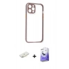 MARSİLYAN™- iPhone 12 Kılıf Nova Asil Özel Seri - Siyah Bilvis 5in1 5D Magic Hayalet Cam Ekran Koruyucu + Renkli Kamera Lens Koruma Cam - SI