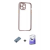 MARSİLYAN™- iPhone 12 Kılıf Nova Asil Özel Seri - Siyah Bilvis 5in1 5D Magic Hayalet Cam Ekran Koruyucu + Metal Kamera Lens Koruma Cam - MI