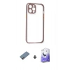 MARSİLYAN™- iPhone 12 Kılıf Nova Asil Özel Seri - Siyah Bilvis 5in1 5D Magic Hayalet Cam Ekran Koruyucu + Shine Kamera Lens Koruma Cam - PE