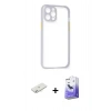 MARSİLYAN™- iPhone 12 Kılıf Nova Asil Özel Seri - Siyah Bilvis 5in1 5D Magic Hayalet Cam Ekran Koruyucu + Renkli Kamera Lens Koruma Cam - SI