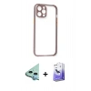 MARSİLYAN™- iPhone 12 Kılıf Nova Asil Özel Seri - Siyah Bilvis 5in1 5D Magic Hayalet Cam Ekran Koruyucu + Raze Metal Kamera Lens - MI
