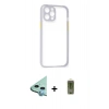 MARSİLYAN™- iPhone 12 Kılıf Nova Asil Özel Seri - Siyah Joko Magic 5D Hayalet Cam + Mavi Raze Metal Kamera Lens