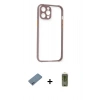 MARSİLYAN™- iPhone 12 Kılıf Nova Asil Özel Seri - Siyah Joko Magic 5D Hayalet Cam + Mavi Shine Kamera Lens Koruma Cam