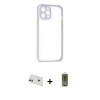MARSİLYAN™- iPhone 12 Kılıf Nova Asil Özel Seri - Siyah Joko Magic 5D Hayalet Cam + Mor Rainbow Kamera Lens Koruma Cam