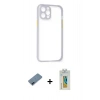 MARSİLYAN™- iPhone 12 Kılıf Nova Asil Özel Seri - Siyah Polymer Nano Ekran Koruyucu + Mavi Metal Kamera Lens Koruma Cam
