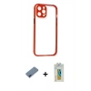 MARSİLYAN™- iPhone 12 Kılıf Nova Asil Özel Seri - Siyah Polymer Nano Ekran Koruyucu + Mavi Metal Kamera Lens Koruma Cam
