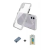 MARSİLYAN™- iPhone 12 Kılıf Nova Asil Özel Seri - Siyah Polymer Nano Ekran Koruyucu + Mavi Metal Kamera Lens Koruma Cam