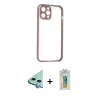 MARSİLYAN™- iPhone 12 Kılıf Nova Asil Özel Seri - Siyah Polymer Nano Ekran Koruyucu + Mavi Raze Metal Kamera Lens