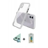 MARSİLYAN™- iPhone 12 Kılıf Nova Asil Özel Seri - Siyah Polymer Nano Ekran Koruyucu + Mavi Raze Metal Kamera Lens