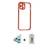 MARSİLYAN™- iPhone 12 Kılıf Nova Asil Özel Seri - Siyah Polymer Nano Ekran Koruyucu + Mavi Raze Metal Kamera Lens