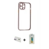 MARSİLYAN™- iPhone 12 Kılıf Nova Asil Özel Seri - Siyah Polymer Nano Ekran Koruyucu + Mor Rainbow Kamera Lens Koruma Cam