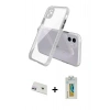 MARSİLYAN™- iPhone 12 Kılıf Nova Asil Özel Seri - Siyah Polymer Nano Ekran Koruyucu + Mor Rainbow Kamera Lens Koruma Cam